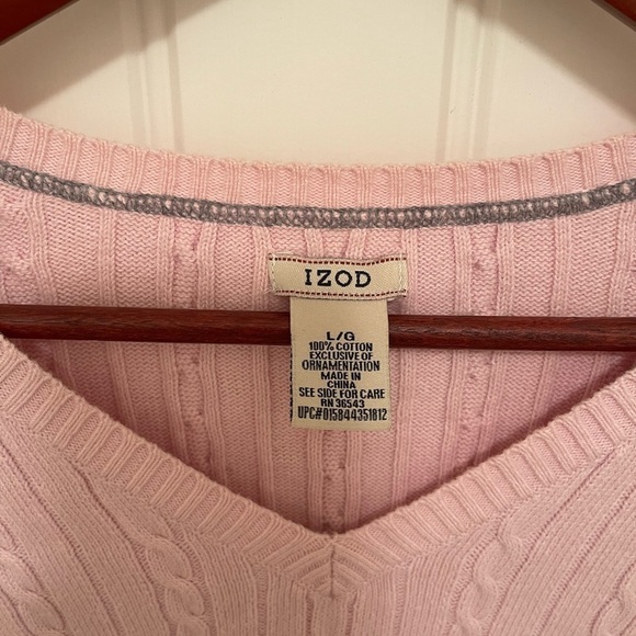 Izod Womens Pink Cable Knit V-Neck Sweater L/G 100% Cotton - Picture 3 of 5